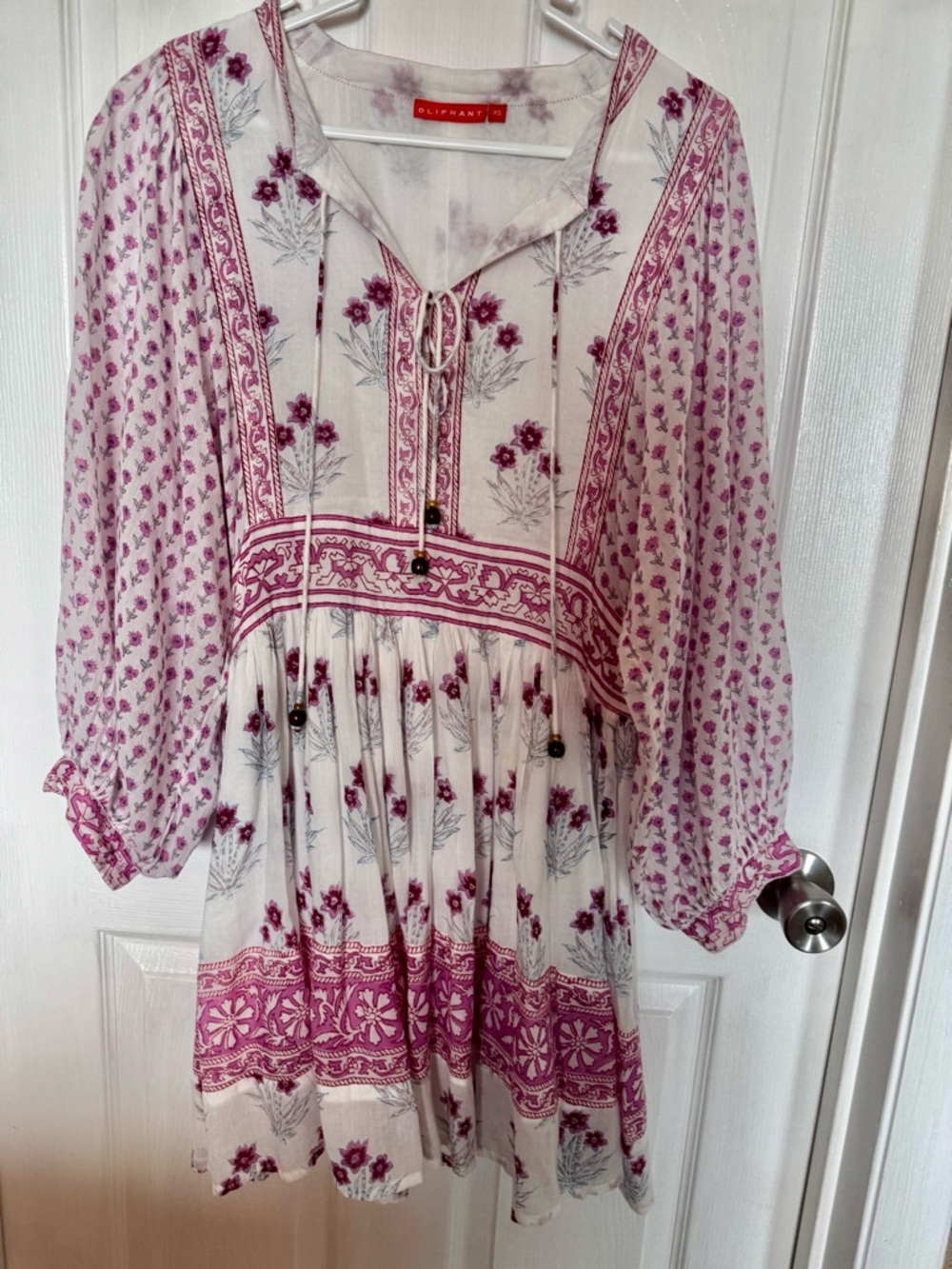 Oliphant White and Berry Floral Peasant Dress
